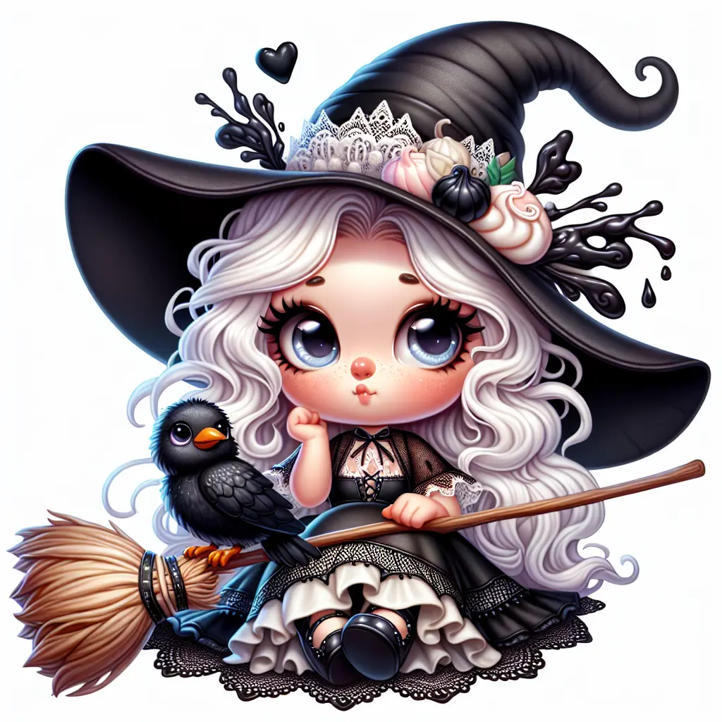 A Cute Little Witch Sitting On A Broom