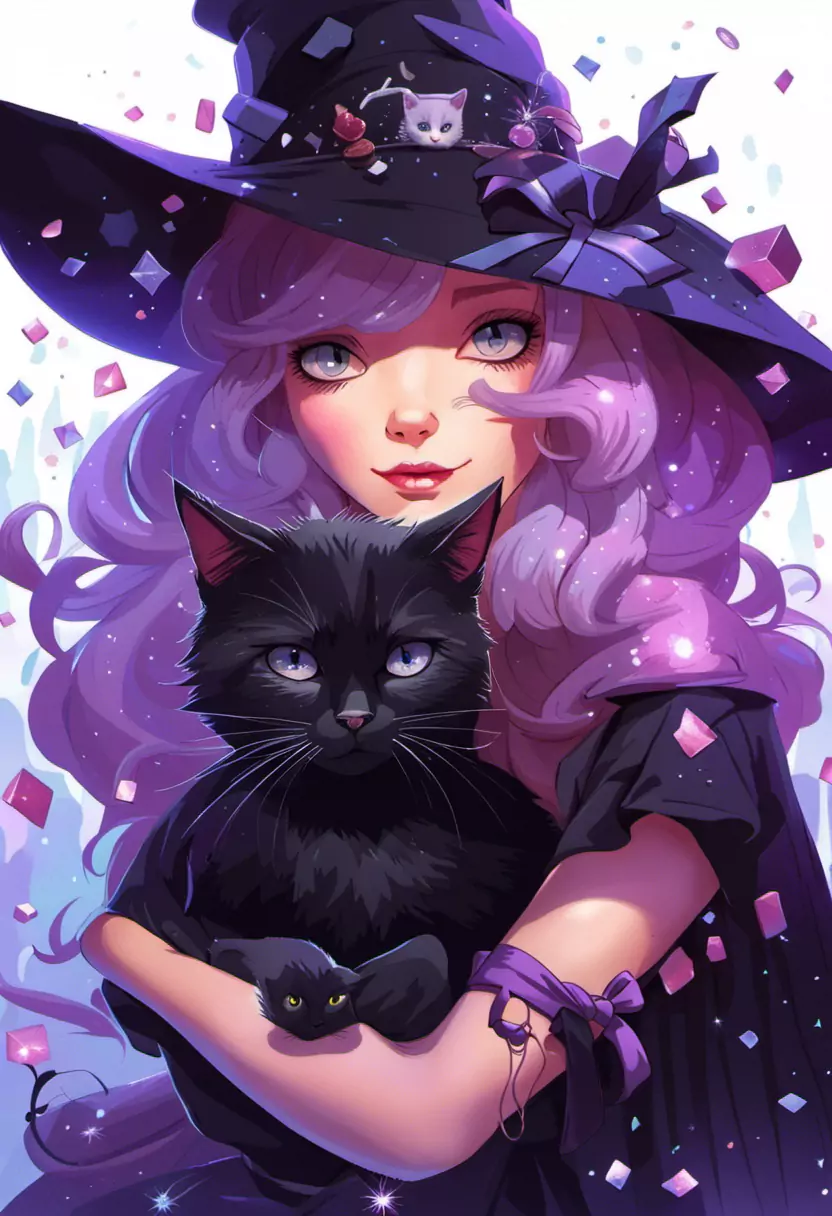 A Woman In A Witches Hat Holding A Black Cat