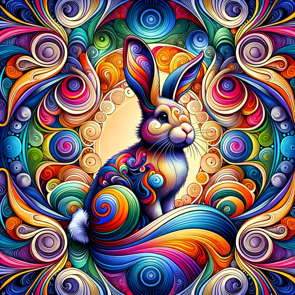 A Painting Of A Rabbit Surrounded By Colorful Swirls