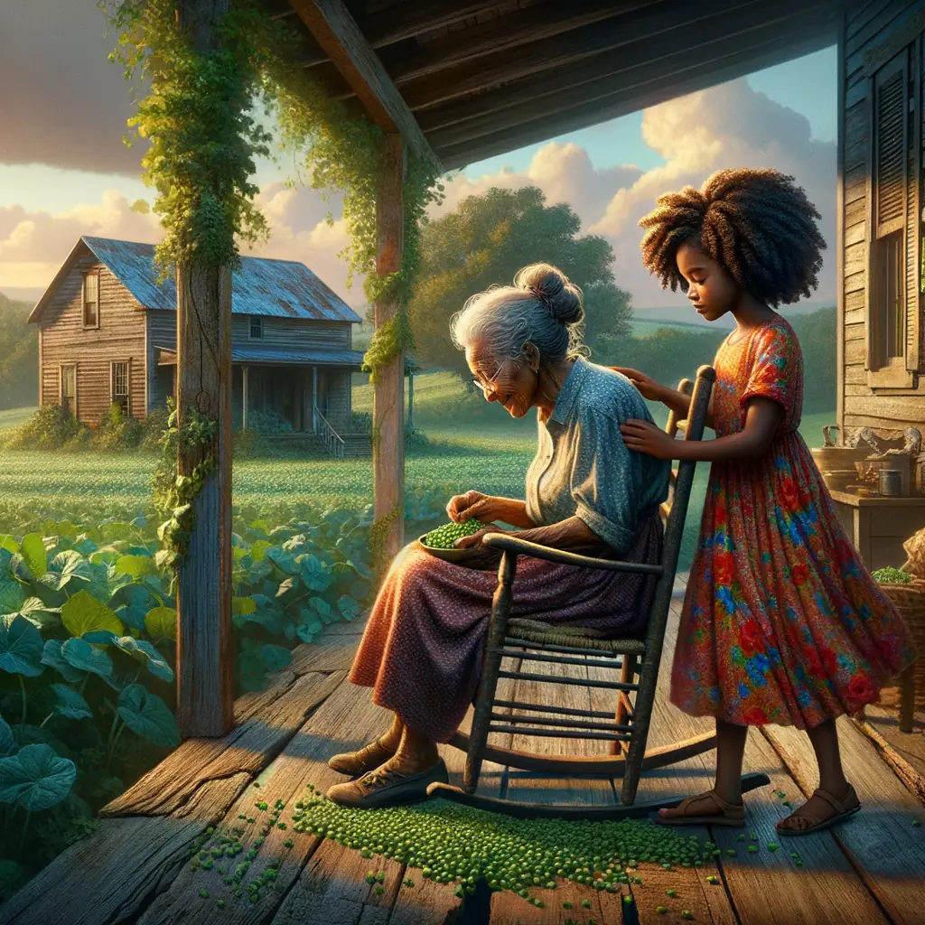 A Painting Of Two Women Sitting On A Porch