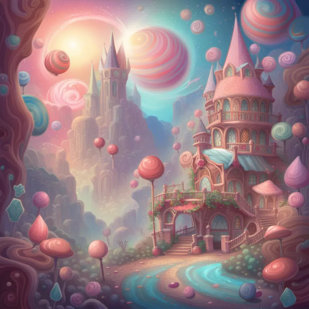 A Painting Of A Castle Surrounded By Candy Land