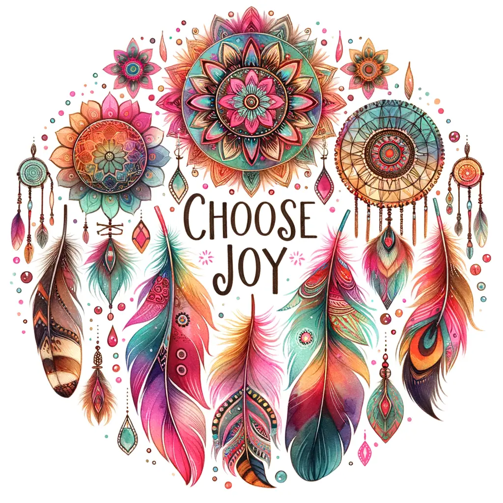 A Watercolor Drawing Of Colorful Feathers With The Words Choose Joy