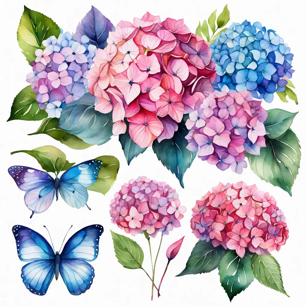A Bunch Of Flowers And Butterflies On A White Background