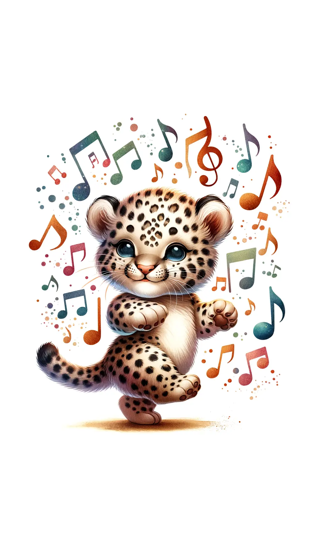 A Painting Of A Cheetah Dancing With Musical Notes In The Background
