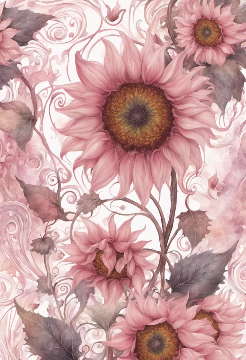 A Painting Of Pink Sunflowers On A White Background