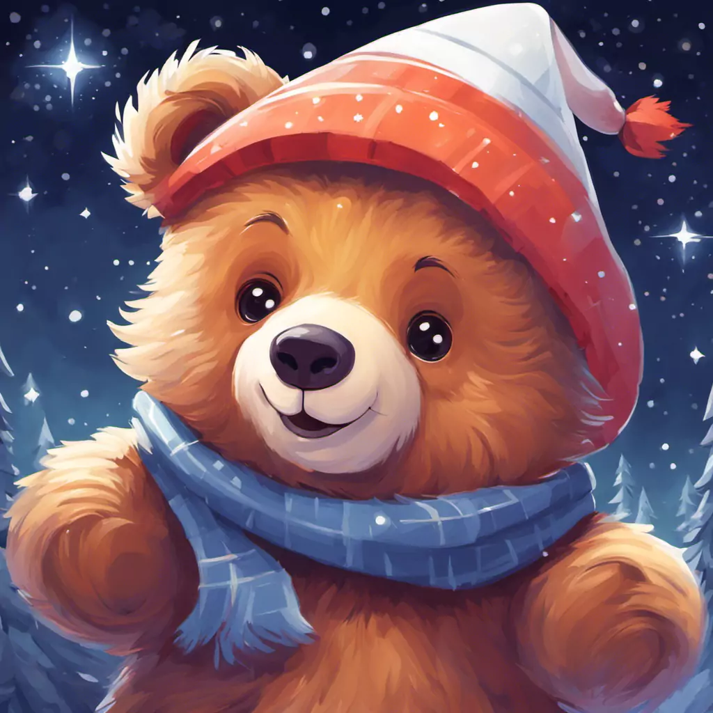 A Brown Teddy Bear Wearing A Red And White Hat And Scarf