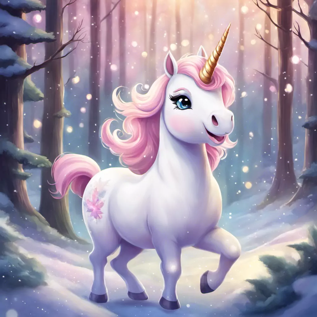 a painting of a unicorn in a snowy forest
