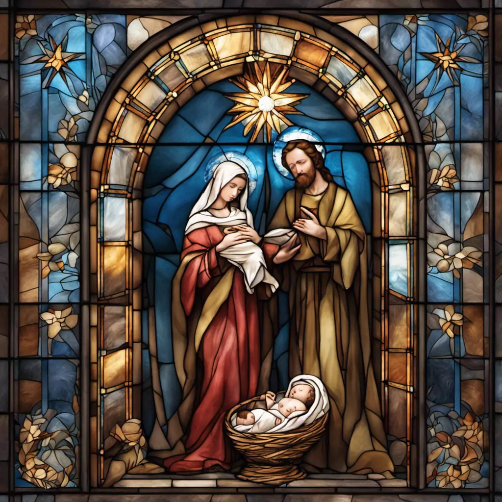 A Stained Glass Window With A Nativity Scene
