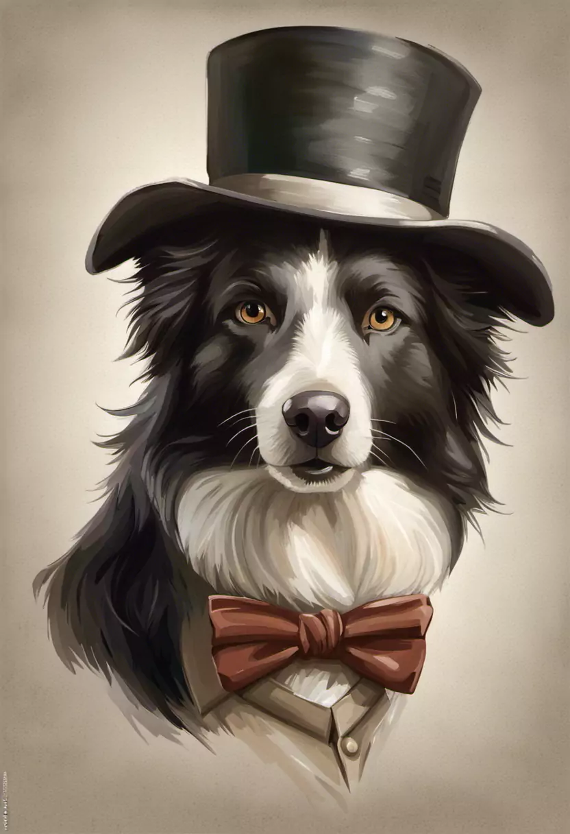 A Dog Wearing A Top Hat And A Bow Tie