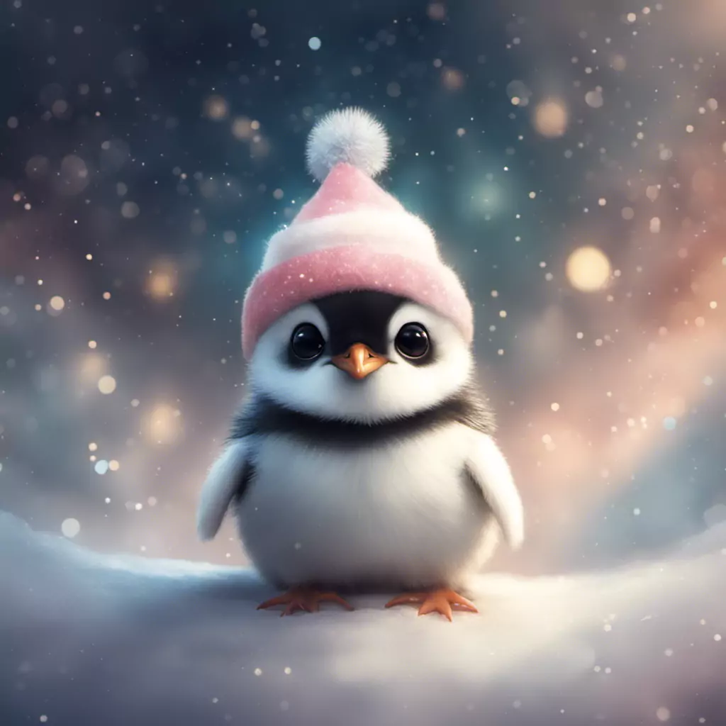A Small Penguin Wearing A Pink And White Hat