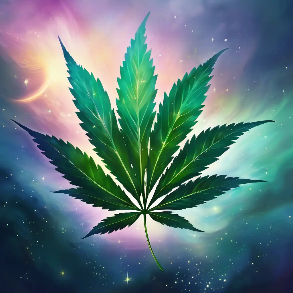 A Painting Of A Marijuana Leaf On A Colorful Background