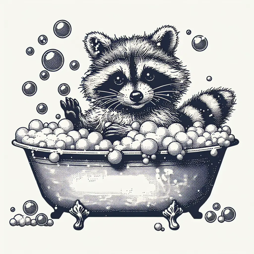 A Raccoon Taking A Bath In A Bathtub