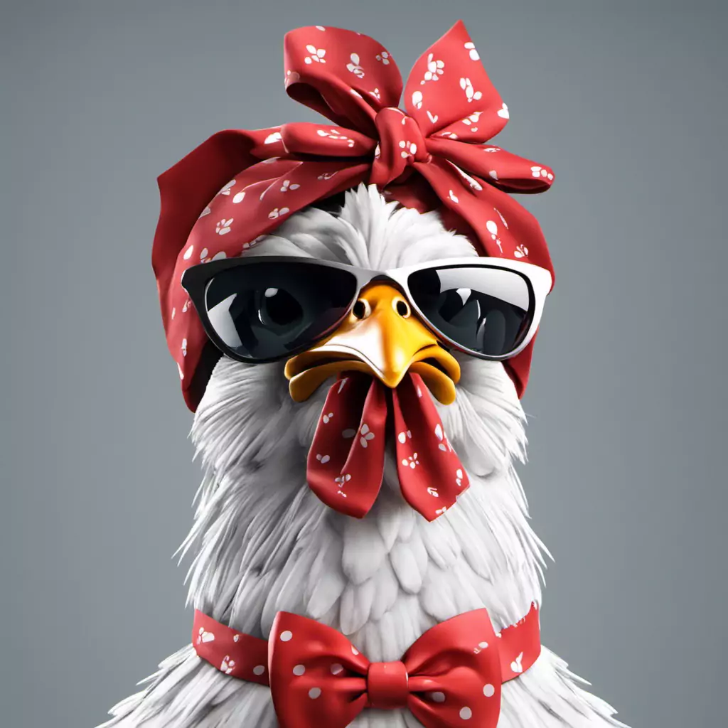 A White Chicken Wearing Sunglasses And A Red Bow