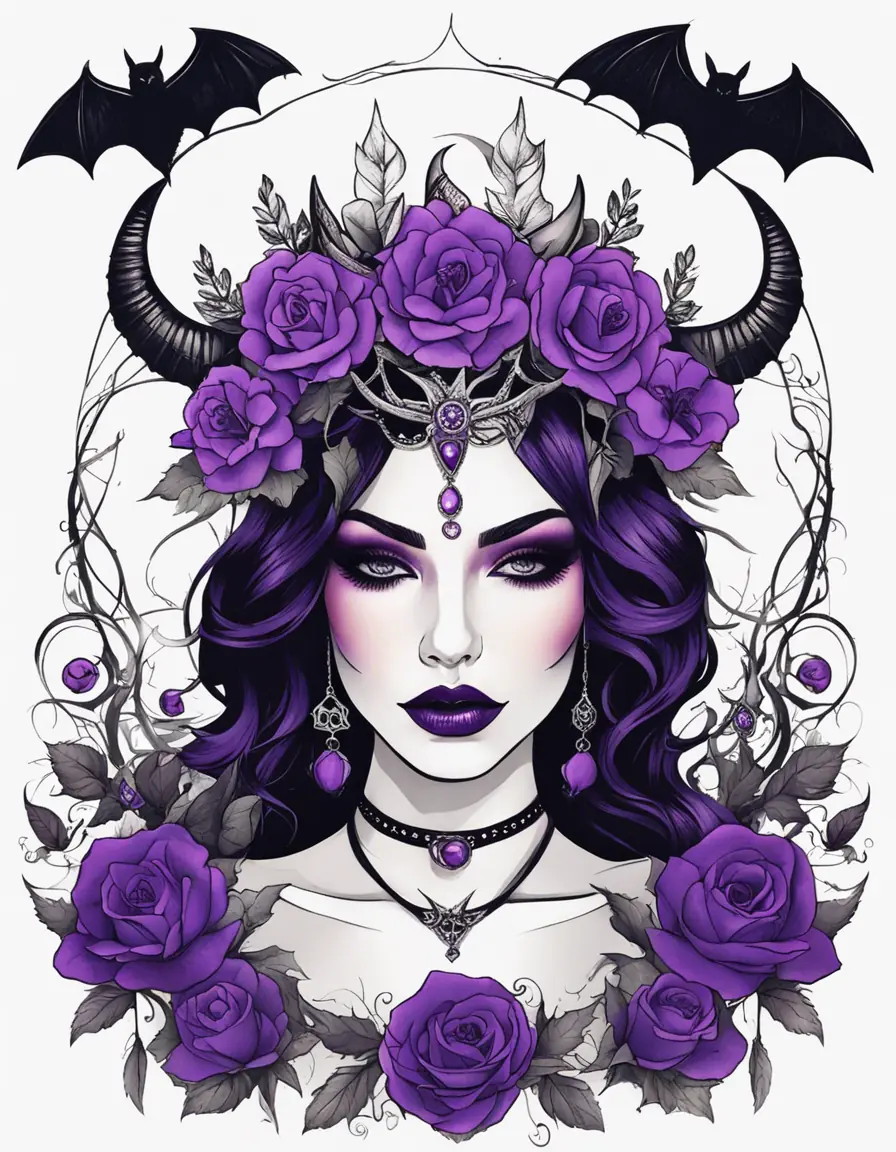 A Woman With Horns And Roses On Her Head