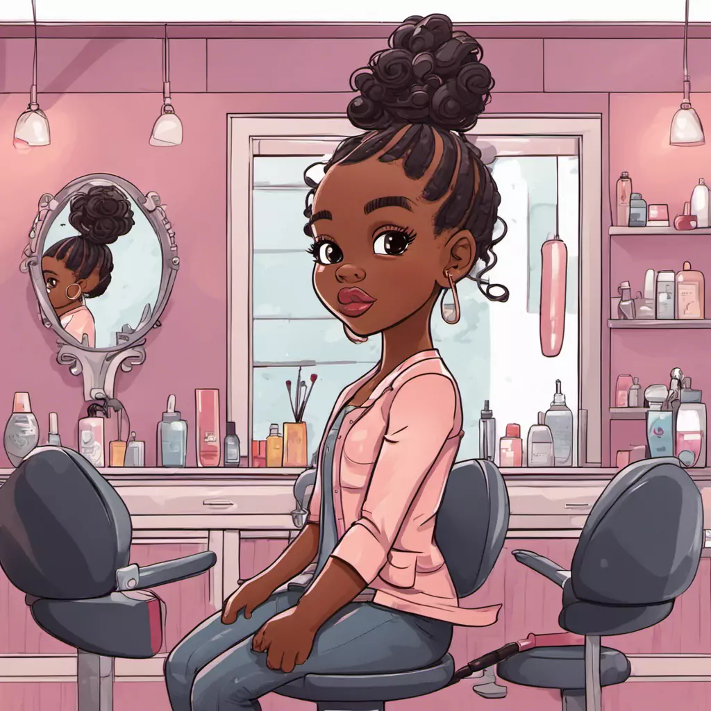 A Black Woman Sitting In A Chair In Front Of A Mirror