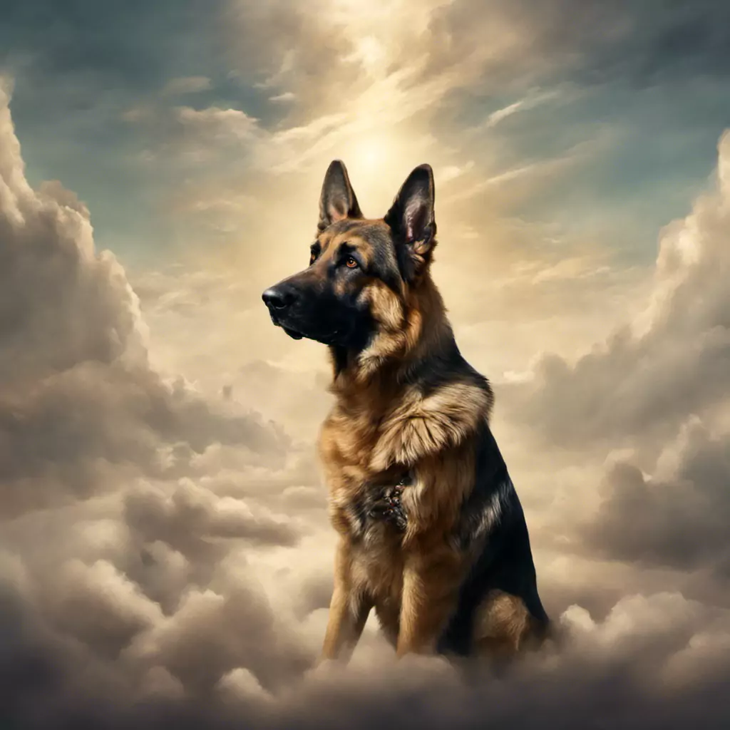 A German Shepard Dog Sitting In The Clouds