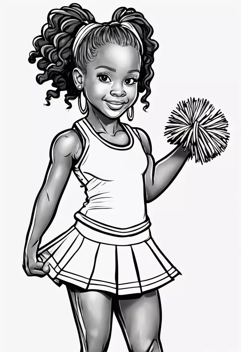 A Black And White Drawing Of A Girl Holding A Cheerleader Pom Pom