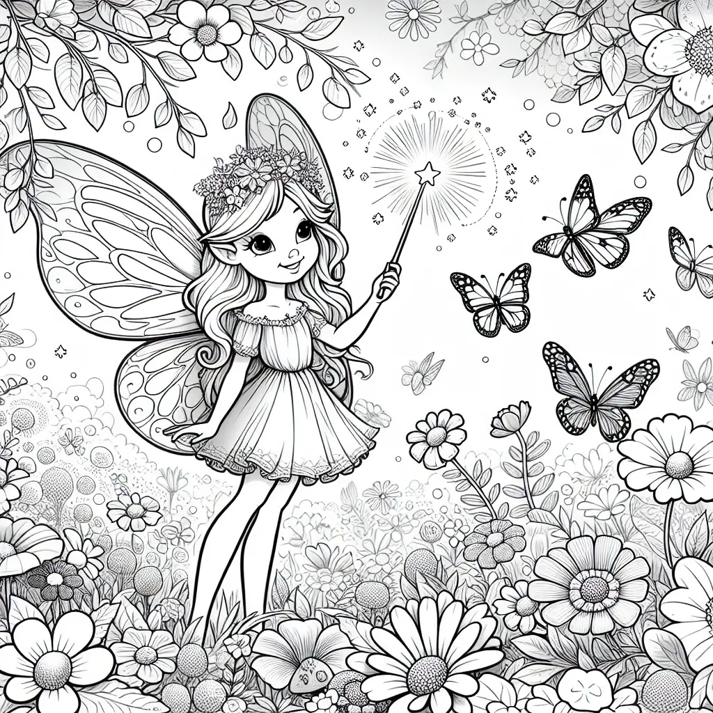 A Coloring Page With A Fairy Holding A Wand