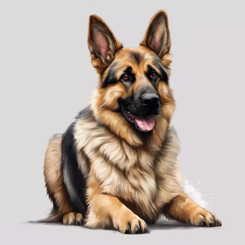 A Painting Of A German Shepherd Dog Laying Down
